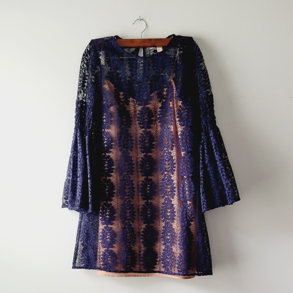 Michael Kors navy blue laced long sleeve laced dress size S
